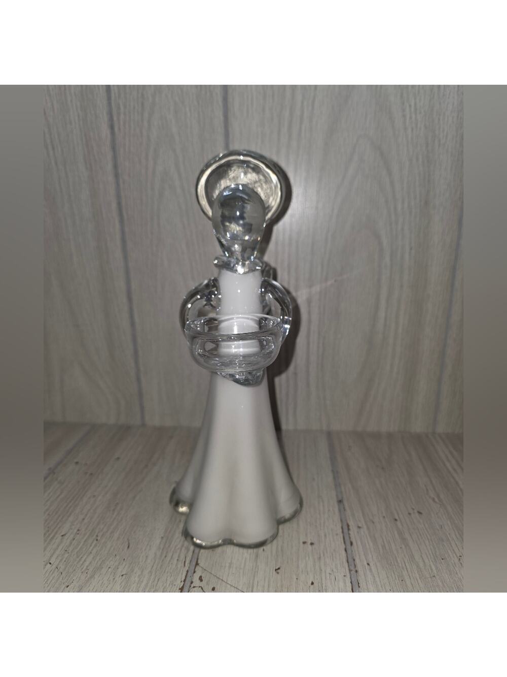Vintage Milk White Clear Glass Angel Votive Candle Holder Beautiful Religious